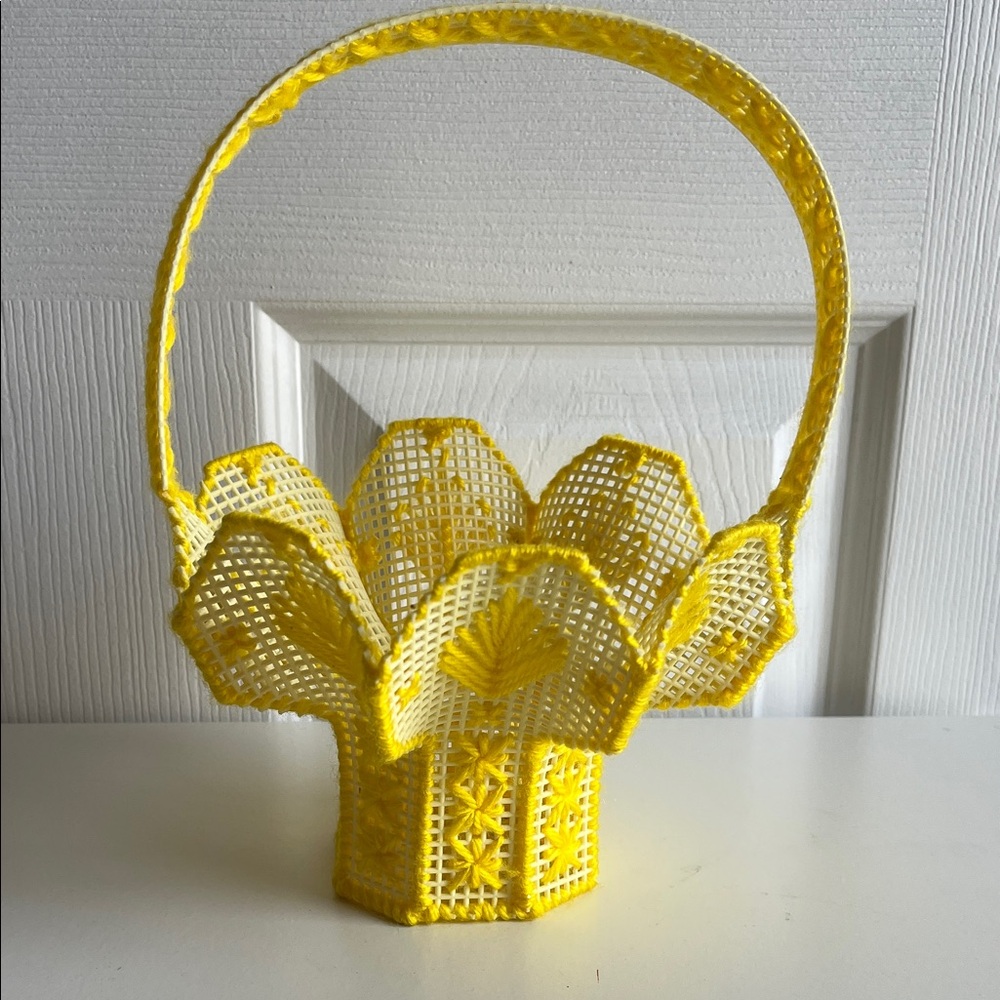 Yellow Handcrafted cross stitched  Basket